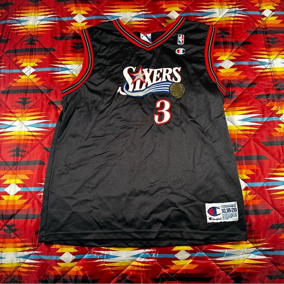 Vintage Champion Philadelphia 76ers Allen Iverson Jersey 90s Kids XL 18-20 NBA